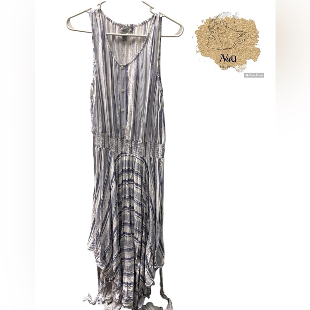 Women's Striped A-Line Scarf Hem Blue Dress 1X